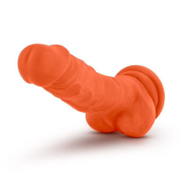 Neo Elite 7.5in Silicone Dual Density Cock with Balls Neon Orange - Image 2