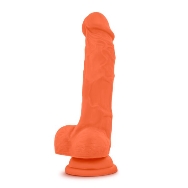 Neo Elite 7.5in Silicone Dual Density Cock with Balls Neon Orange - Image 3