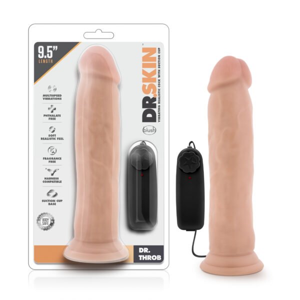 Dr Skin Dr Throb 9.5in Vibrating Realistic Cock with Suction Cup Vanilla