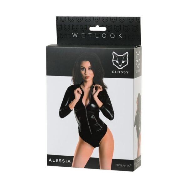 Glossy Wetlook Bodysuit w Zip Alessia - Image 2