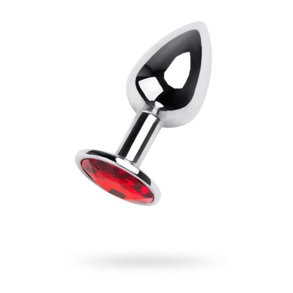 Silver Metal Anal Plug w Red Ruby Gem Small - Image 3