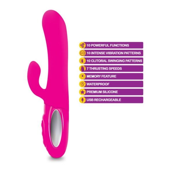 Viben Hypnotic Thrusting Rabbit Vibe w Swinging Clit Stim Hot Pink - Image 4