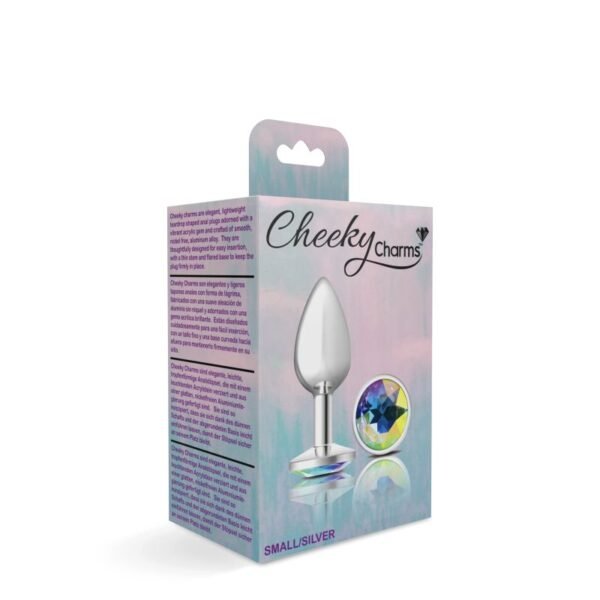 Cheeky Charms Silver Round Butt Plug w Clear Iridescent Jewel Small - Image 3