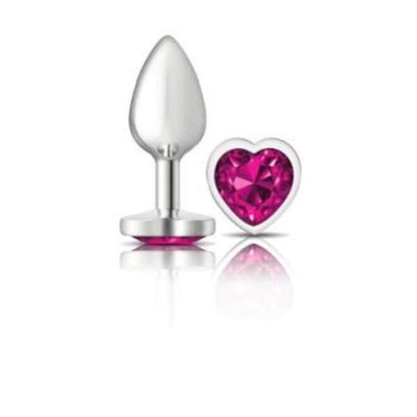 Cheeky Charms Silver Metal  Butt Plug w Heart Pink Jewel Small - Image 2