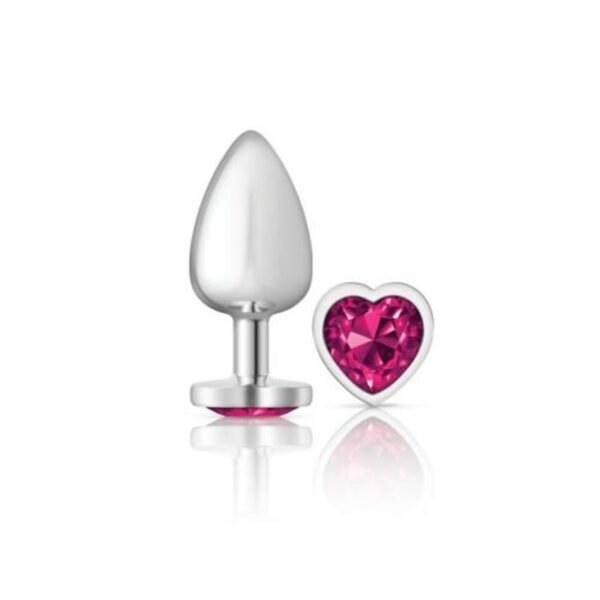 Cheeky Charms Silver Metal  Butt Plug w Heart Pink Jewel Large - Image 2