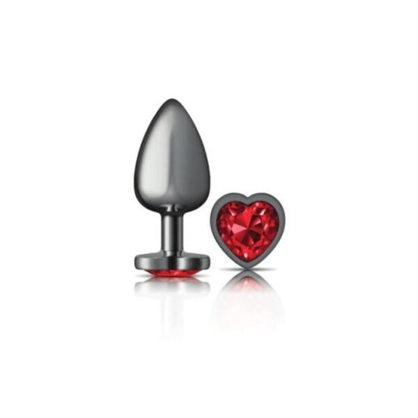 Cheeky Charms Gunmetal  Butt Plug w Heart Red Jewel Large - Image 2