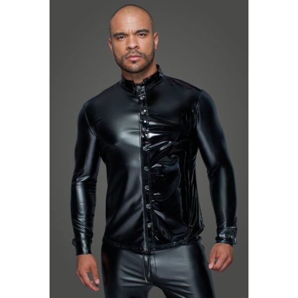 Powerwetlook PVC Long Sleeved Shirt w Button Placket - Image 2